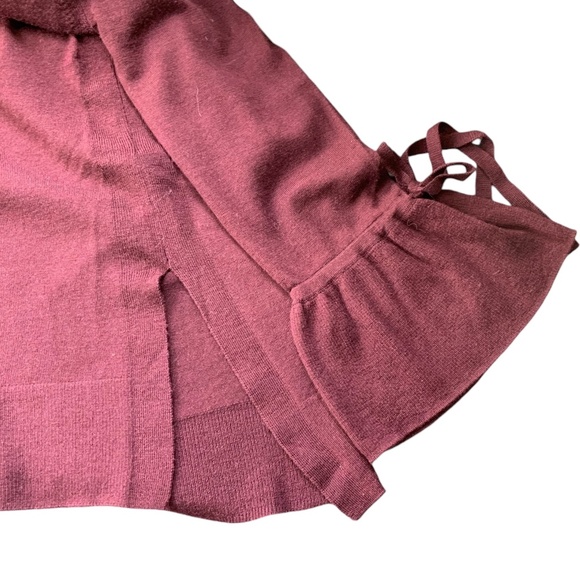 J Crew Merino Wool V Neck Sweater Tie Sleeves Maroon Burgundy SZ S - Picture 5 of 9